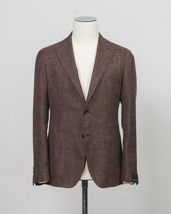 Composition: 68% Virgin Wool 18% Silk 14% Linen
Modello: Monte Carlo / 1SMC22K
Color: Brown / M3247
Unconstructed shoulder
Unlined
2 Buttons

Notch lapel
Patch pockets
Side vents
Made in Martina Franca, Italy