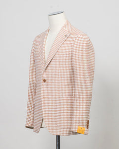 Composition: 79% Cotton 9% Silk 5% Linen 4% Virgin wool 2% Viscose 1% Elastan
Modello: Monte Carlo / 1SMC22K
Color: Orange &amp; White / EO963
Unconstructed shoulder
Unlined
2 Buttons

Notch lapel
Patch pockets
Side vents
Made in Martina Franca, Italy