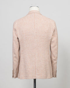 Composition: 79% Cotton 9% Silk 5% Linen 4% Virgin wool 2% Viscose 1% Elastan
Modello: Monte Carlo / 1SMC22K
Color: Orange &amp; White / EO963
Unconstructed shoulder
Unlined
2 Buttons

Notch lapel
Patch pockets
Side vents
Made in Martina Franca, Italy