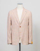 Composition: 79% Cotton 9% Silk 5% Linen 4% Virgin wool 2% Viscose 1% Elastan
Modello: Monte Carlo / 1SMC22K
Color: Orange &amp; White / EO963
Unconstructed shoulder
Unlined
2 Buttons

Notch lapel
Patch pockets
Side vents
Made in Martina Franca, Italy