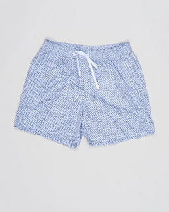 Composition: 100% Recycled Microfiber
Color: 598 / Navy
Article: 90102 / 44800
Model: Costume da bagno
Made in Italy Gran Sasso Pattern Swim Shorts / White &amp; Blue