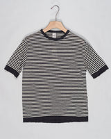Short sleeve striped knitted t-shirt in linen from Maglificio G.R.P. 1973 Firenze.
Composition: 100% linen
Short Sleeves
Crewneck
Article: PLR100 CWN LI 19
CREWNECK S/S
Color: Blue &amp; Ecru
Made in Italy