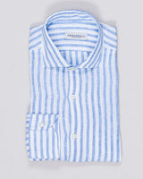 Ghirardelli Bengal Stripe Linen Shirt / Light Blue &amp; White