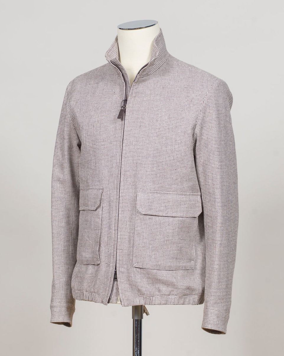 Composition: 57% Linen 27% Polyamide 16% Cotton
Article: GI000633U 17154
Color: 8600 / Light Brown
Made in Italy Herno Puppytooth Bomber Jacket / Light Brown