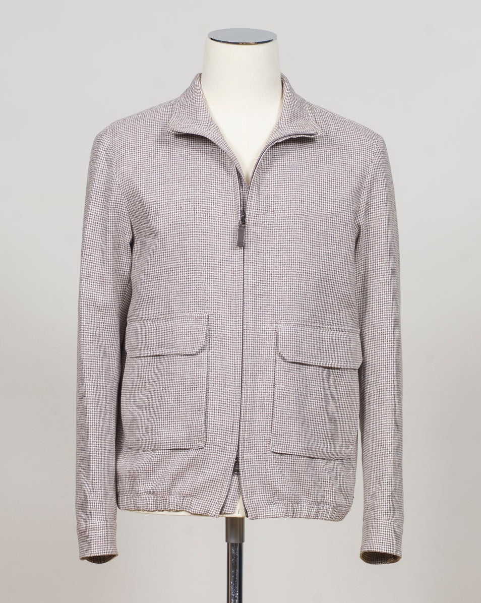 Composition: 57% Linen 27% Polyamide 16% Cotton
Article: GI000633U 17154
Color: 8600 / Light Brown
Made in Italy Herno Puppytooth Bomber Jacket / Light Brown