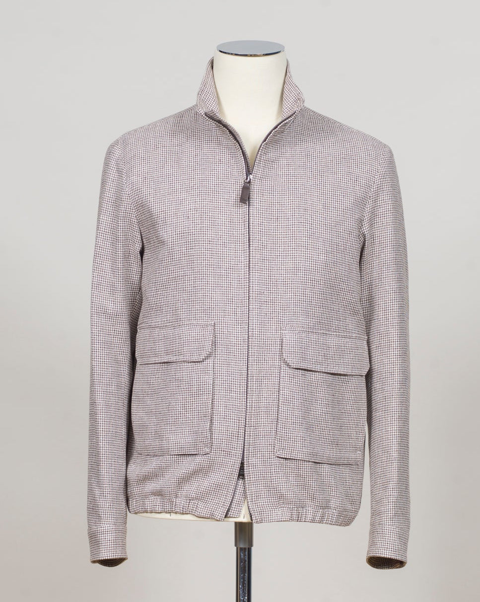 Composition: 57% Linen 27% Polyamide 16% Cotton
Article: GI000633U 17154
Color: 8600 / Light Brown
Made in Italy Herno Puppytooth Bomber Jacket / Light Brown