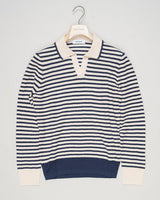 57150/18669
Col. 598 Navy &amp; White&nbsp;
68% Linen 32% Cotton
Made in Italy Gran Sasso Striped Polo Shirt / Navy &amp; White