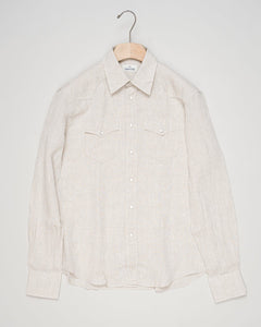 Composition: 100% Linen
Snap buttons on front and cuffs
Article: 1082 921
Model: WEST
Color: Light Beige
Made in Italy Alessandro Gherardi Linen Western Shirt / Light Beige