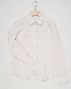Composition: 100% Linen
Snap buttons on front and cuffs
Article: 1082 921
Model: WEST
Color: Light Beige
Made in Italy Alessandro Gherardi Linen Western Shirt / Light Beige