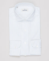 Composition: 100% Cotton
Mother of pearl buttons
Article: 7613 620
Model: Regentsoft
Color: Light Blue &amp; White
Made in Italy Alessandro Gherardi Narrow Stripe Cotton Shirt / Light Blue &amp; White