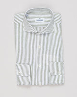 Composition: 66% Cotton 34% Linen
Mother of pearl buttons
Article: 7640 620
Color: Green &amp; White
Made in Italy Alessandro Gherardi Cotton &amp; Linen Shirt / Green &amp; White