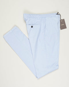 Flat front
Garment Dyed
Front pockets: slanted
Back pocket left: welt, right: welt with button
Hemming: plain (chinos)
Article: ts0001x
Color: LT Azzurro 75
Model: vulcano23-GD
Composition: 98% Cotton 2%Elastan
Made in Martina Franca, Italy Berwich Garment Dyed Cotton Chinos / Light Azzurro