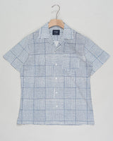 Drake's Weave Block Print Camp Collar Shirt / Navy & White