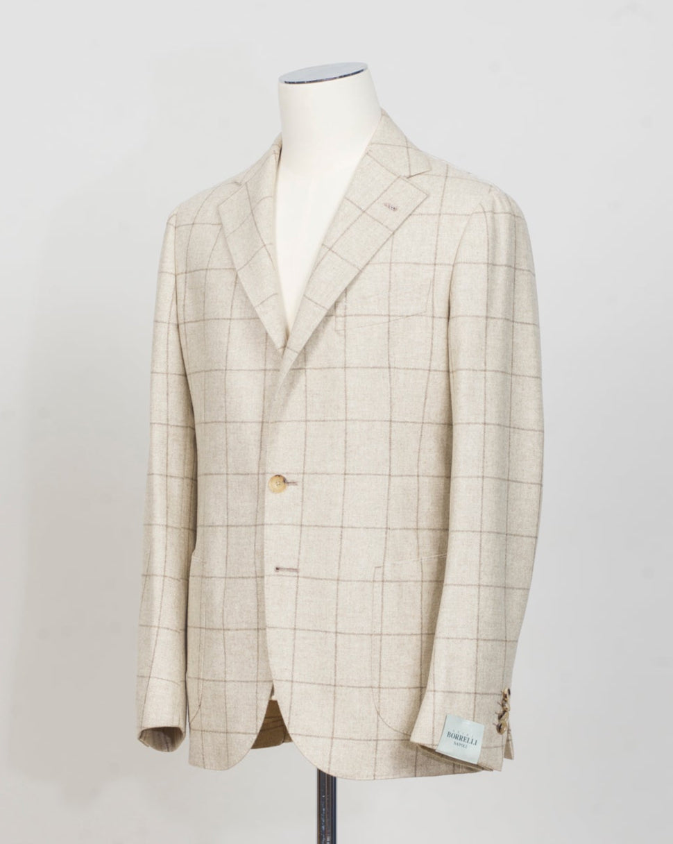 Modello: Sorrento
Unconstructed
Half lined
Composition: 100% Virgin Wool
Article: G55943'
Col. Light Beige&nbsp;
Made in Napoli, Italy
Luigi Borrelli Windowpane Jacket / Light Beige