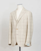 Modello: Sorrento
Unconstructed
Half lined
Composition: 100% Virgin Wool
Article: G55943'
Col. Light Beige 
Made in Napoli, Italy
Luigi Borrelli Windowpane Jacket / Light Beige