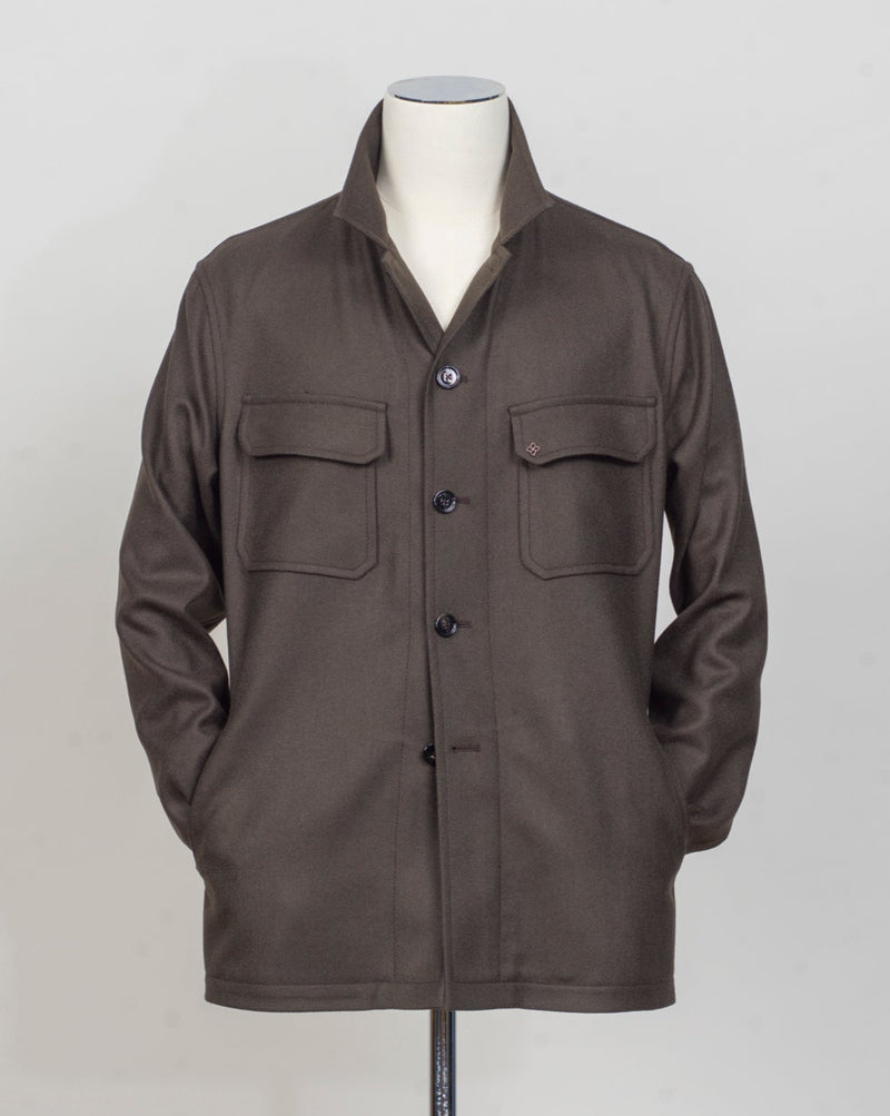 Model: G-Calvin
Art. 160069
Col. M1333 Marrone&nbsp;
Bot 51M
100% Virgin Wool&nbsp;
Heavy twill
Made in Martina Franca, Italy Tagliatore Wool Overshirt / Dark Brown