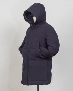Outer fabric: 91% Polyester 9% Elastane
Lining: 100% Polyamide
Filling: 90% Down 10% Feathers
Color: Navy / 89
Article: F09MUCX738
Snap buttons Montecore Hooded Down Coat / Navy