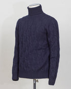 Gran Sasso Cable Roll neck 
8 gauge
Art. 13115/19659
Col 598 Navy 
Composition 80%wo 10%ws 10%vi
Made in Italy Gran Sasso Cable Knit Rollneck / Navy