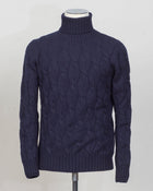 Gran Sasso Cable Roll neck 
8 gauge
Art. 13115/19659
Col 598 Navy 
Composition 80%wo 10%ws 10%vi
Made in Italy Gran Sasso Cable Knit Rollneck / Navy
