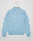 Art. 55126 19690
Col 523 / Ice blue
Composition 80% wo 10% ws 10%vi
12 gauge
Made in Italy Gran Sasso Wool & Cashmere Half-Zip / Ice Blue