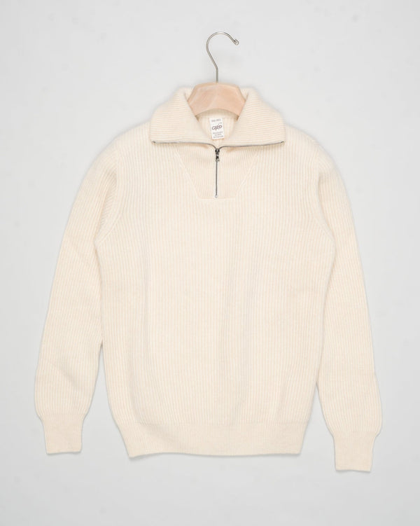 G.R.P. Firenze Ribbed Crewneck Knit
Col. Ecru&nbsp;
Composition 90% wool 10% cashmere
Made in Italy G.R.P. Firenze Ribbed Half-Zip Knit / Ecru