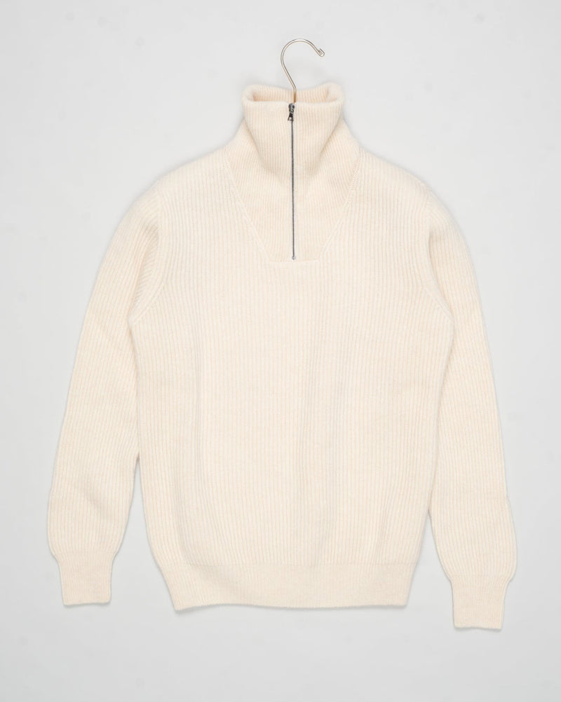 G.R.P. Firenze Ribbed Crewneck Knit
Col. Ecru&nbsp;
Composition 90% wool 10% cashmere
Made in Italy G.R.P. Firenze Ribbed Half-Zip Knit / Ecru