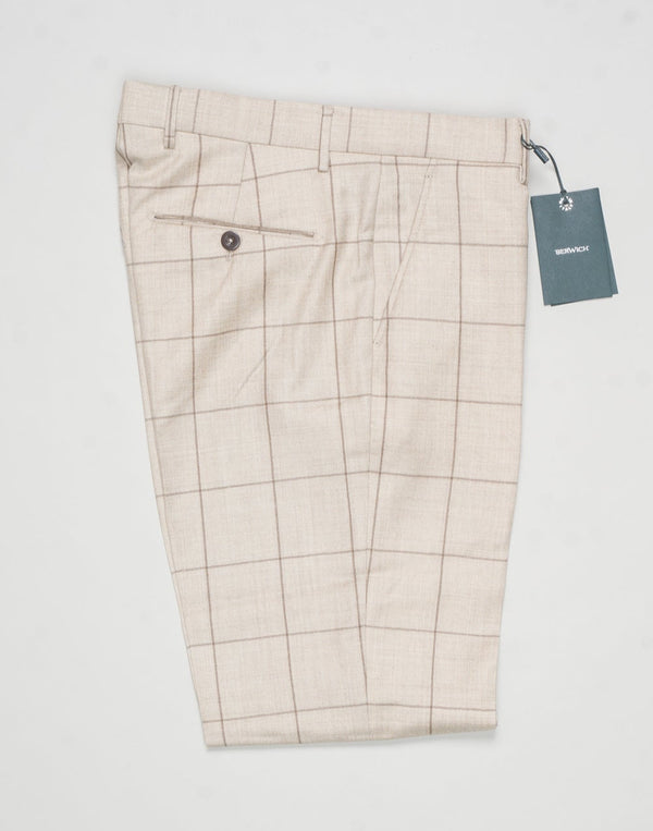 Berwich Windowpane Wool Trousers / Light Beige
