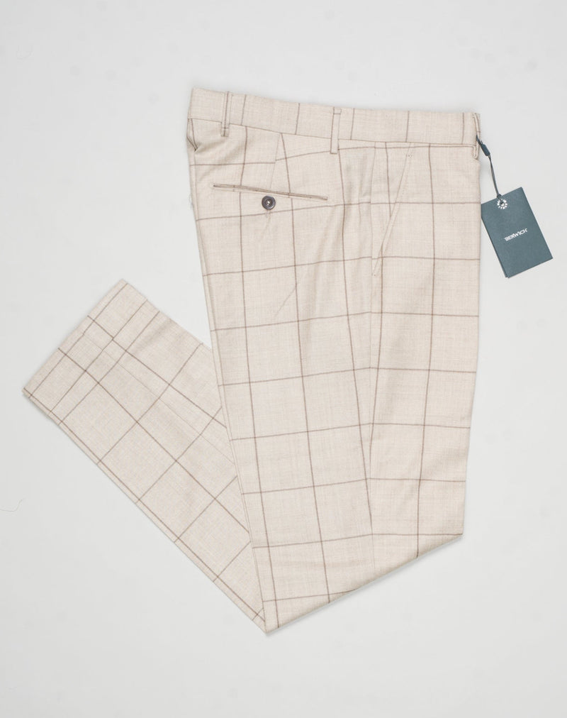 Berwich Windowpane Wool Trousers / Light Beige