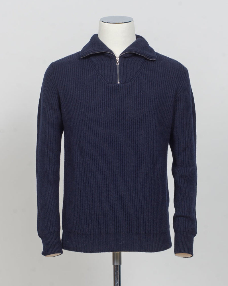 G.R.P. Firenze Ribbed Crewneck Knit
Col. Navy&nbsp;
Composition 90% wool 10% cashmere
Made in Italy G.R.P. Firenze Ribbed Half-Zip Knit / Navy
