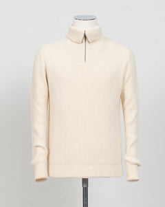 G.R.P. Firenze Ribbed Crewneck Knit
Col. Ecru&nbsp;
Composition 90% wool 10% cashmere
Made in Italy G.R.P. Firenze Ribbed Half-Zip Knit / Ecru