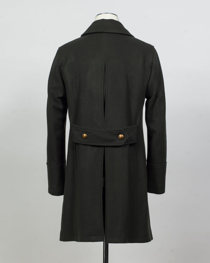 Back Length 95cm (Size 50)
Composition: 90% Wool 10% Cashmere
Lining: 100% Viscose
Padding: 100% Polyester
Model: 50164 Peacoat Lungo Maestrale
Article: 7627
Color: 15 / Dark Green
Made in Italy Sealup Wool &amp; Cashmere Peacoat / Dark Green