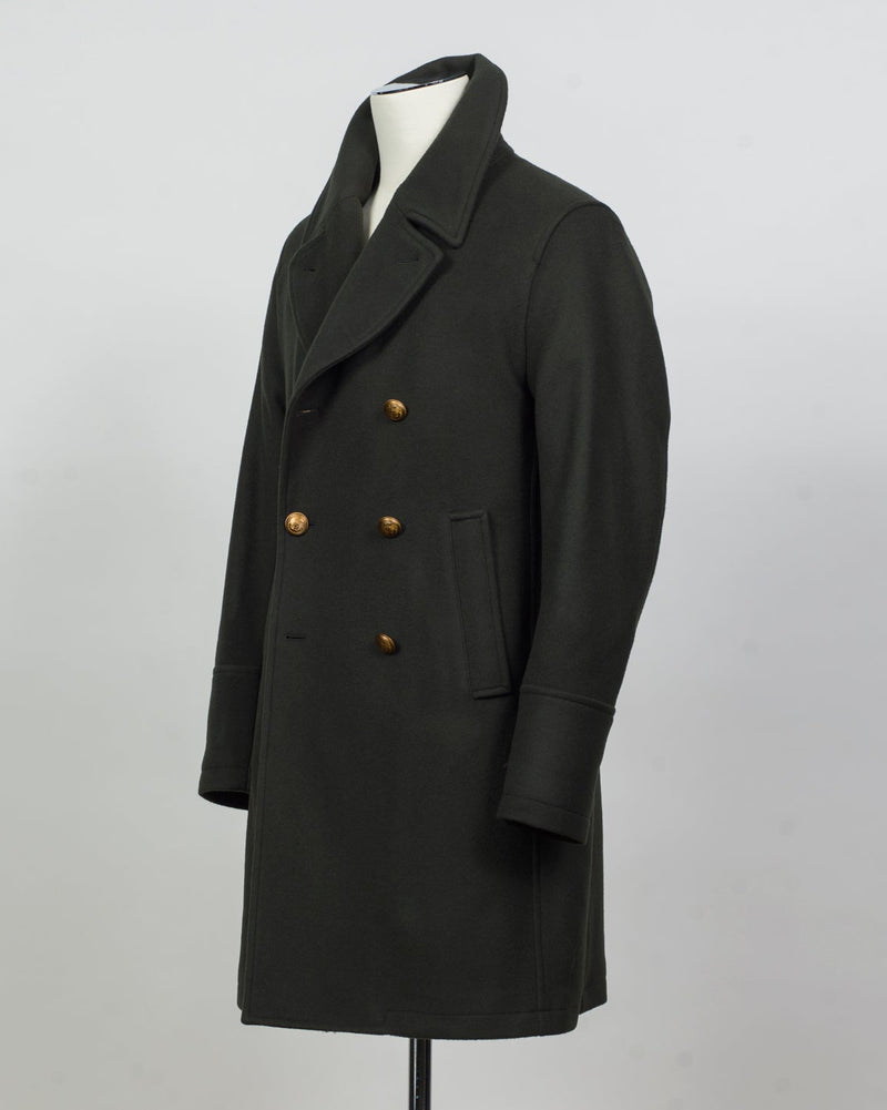 Back Length 95cm (Size 50)
Composition: 90% Wool 10% Cashmere
Lining: 100% Viscose
Padding: 100% Polyester
Model: 50164 Peacoat Lungo Maestrale
Article: 7627
Color: 15 / Dark Green
Made in Italy Sealup Wool &amp; Cashmere Peacoat / Dark Green
