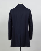 Back Length 92cm (Size 50)
Composition: 100% Wool
Lining: 100% Viscose
Padding: 100% Polyester
Model: 50092 Giaccone Genova Peacoat
Article: 7591
Color: 91 / Navy
Made in Italy  Sealup Wool Peacoat / Navy