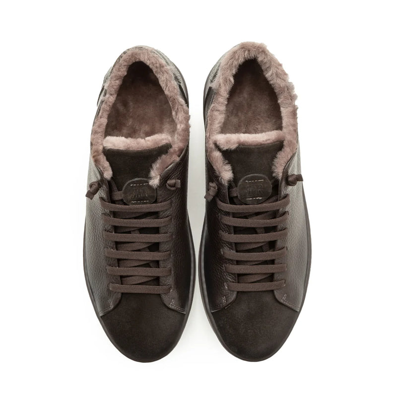 Fabiano Ricci Suede and Leather Sneaker / Dark Brown with Fur Lining