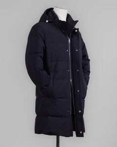 Article: F07MUCX755
Color: Navy / 89
Down insulated (Duck / 90% down, 10% feathers)
Outer fabric: 91% Polyester 9% Elastan

Lining: 100% pa (Nylon)
2 slanted pockets Montecore Aerotwill Down Coat / Navy
