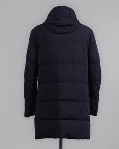 Article: F07MUCX755
Color: Navy / 89
Down insulated (Duck / 90% down, 10% feathers)
Outer fabric: 91% Polyester 9% Elastan

Lining: 100% pa (Nylon)
2 slanted pockets Montecore Aerotwill Down Coat / Navy