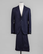 Composition: 100% Virgin wool Super 110's
Modello: Monte Carlo / 2SMC22K01
Color: Navy / B1263
Unconstructed shoulder
Unlined
2 Buttons
Notch lapel
Patch pockets
Side vents
Belt loops
Flat front
Made in Martina Franca, Italy Tagliatore Chalkstripe Flannel Suit / Navy