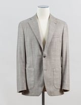 Fabric: Loro Piana SILK AIR
86% wool, 10% silk, 4% cashmere
2 buttons
notch lapel
side vents
fully lined
unconstructed shoulder Sauma Glencheck Jacket / Beige &amp; Grey
