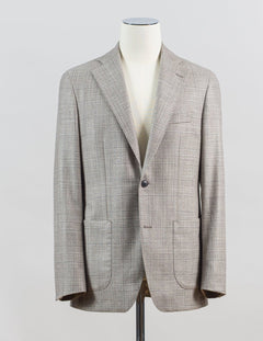 Fabric: Loro Piana SILK AIR
86% wool, 10% silk, 4% cashmere
2 buttons
notch lapel
side vents
fully lined
unconstructed shoulder Sauma Glencheck Jacket / Beige &amp; Grey