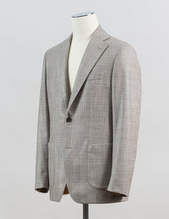 Fabric: Loro Piana SILK AIR
86% wool, 10% silk, 4% cashmere
2 buttons
notch lapel
side vents
fully lined
unconstructed shoulder Sauma Glencheck Jacket / Beige &amp; Grey