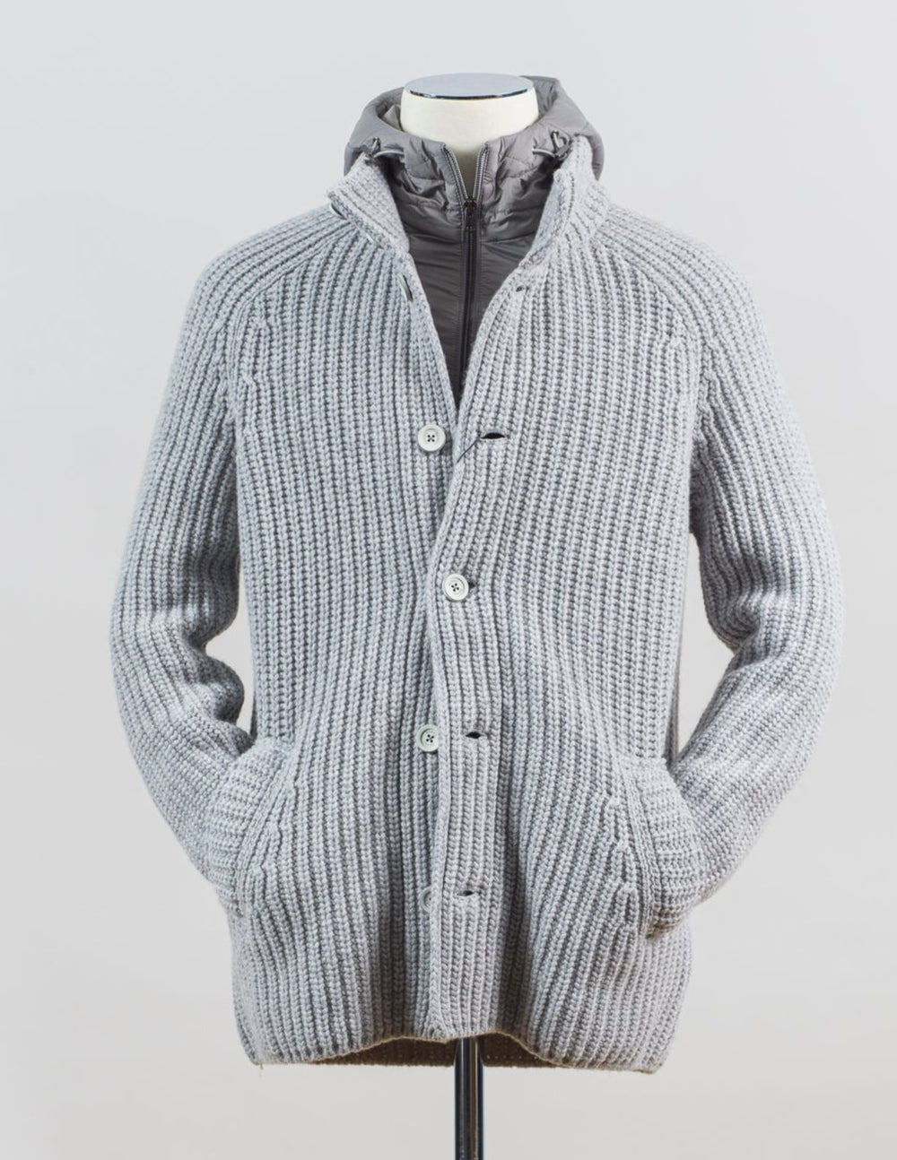 Herno フード付きカーディガン グレー Herno Infinity Wool & Ecoage Cardigan / Light Grey