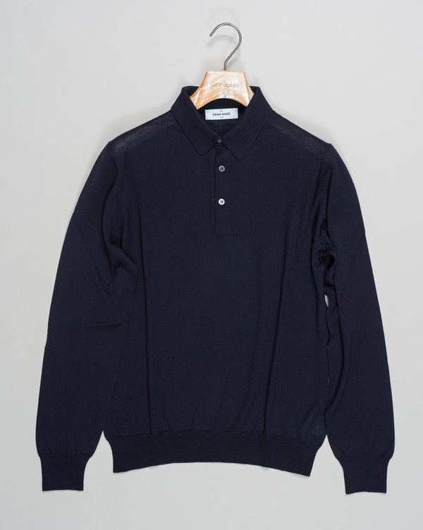Article: 57132/13190
Color: 598 / Navy
Composition: 70% Virgin Wool 30% Silk

Made in Italy Gran Sasso Wool &amp; Silk Polo Knit / Navy