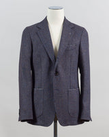 Patch pockets
Half lined
Unconstructed shoulder
Model: GJ02
Article: TW22114F
Color: 3390 / Blueberry/Brown
Composition: 100% Virgin Wool
Made in Italy Gaiola Tweed Jacket / Blueberry