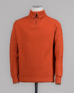 Model: Anorak
Article: 7.CI10
Color: Orange
90% Wool 10% Cashmere
Made in Florence, Italy G.R.P. Firenze Ribbed Half-Zip Knit / Orange