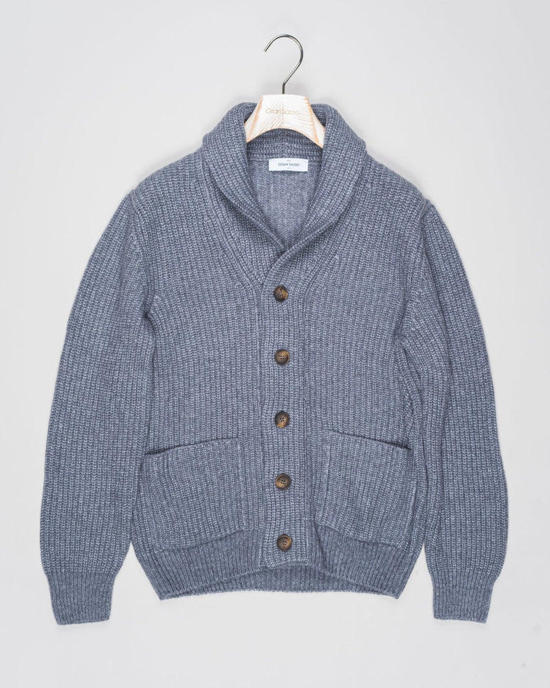 Article: 13199/19101
Color: 070 / Grey
Composition: 70% Virgin Wool 30% Polyamide

Made in Italy Gran Sasso Ribbed Shawl Collar Cardigan / Grey