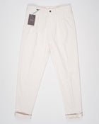 Model: Chiaia long

Single pleat
Front pockets: seam
Back pockets: welted
Hemming: 5cm turn ups
Article: dv0500x
Color: Latte
Composition: 98% Cotton 2% Elastan
Made in Martina Franca, Italy Berwich Garment Dyed Corduroy Trousers / Latte