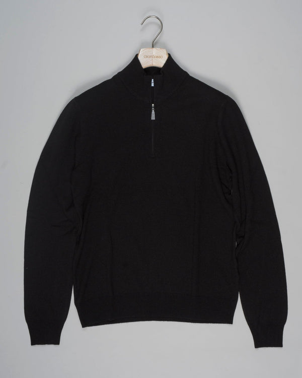 Article: 55126/19699
Color: 091 / Black
Composition: 80% Virgin Wool 10% Cashmere %Viscose

Made in Italy Gran Sasso Wool &amp; Cashmere Half-Zip / Black
