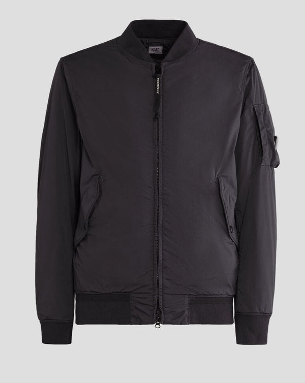 15CMOW249A-005864G Col 999 / Black Ribbed collar, cuffs and hem Full zip fastening Lens detail Slanted hand pockets Padded Garment dyed Company Nycra-R Bomber Jacket / Black External fabric: 92% Polyamide / Nylon, 8% Elastane / Spandex Lining: 100% Polyamide / Nylon Padding (Fiber): 100% Polyester