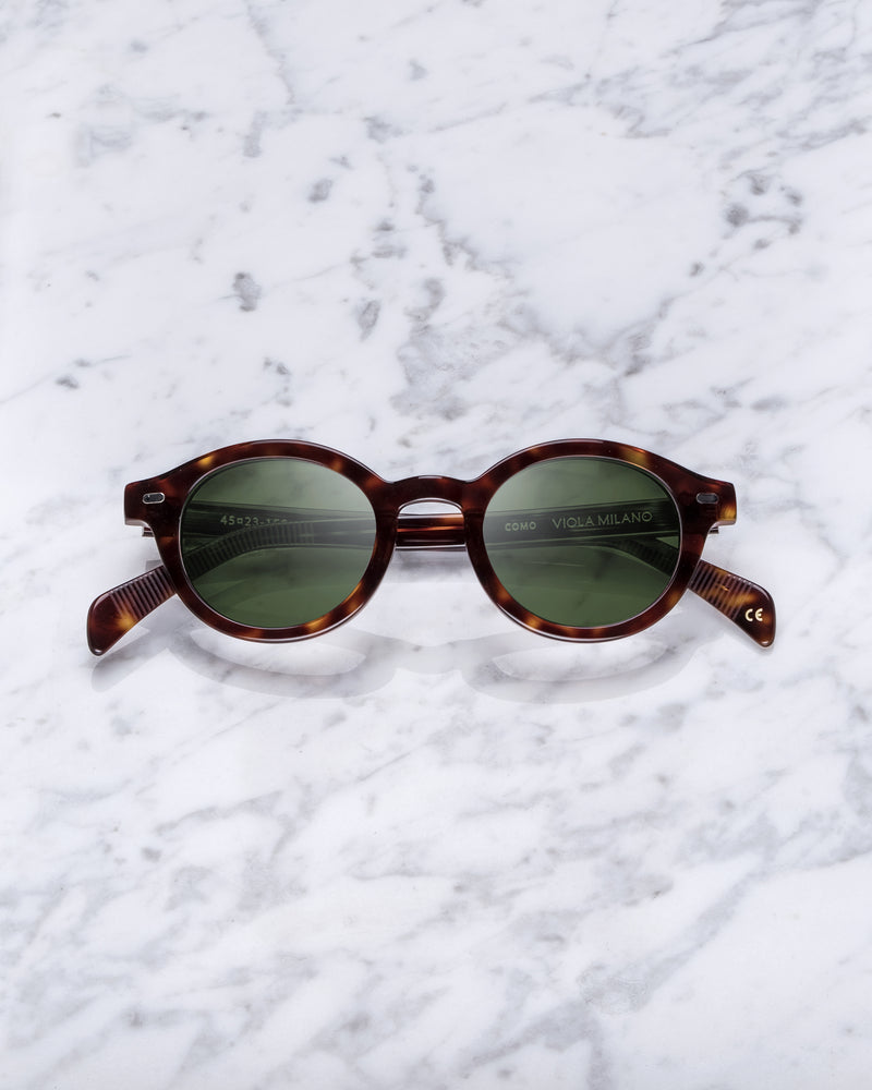 Viola Milano The Como Sunglasses – Marrone Turtle with Green Lens