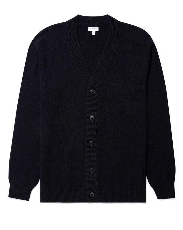 100% Super Geelong Lambswool Yarn is spun at Todd and Duncan, Scotland Our Lambswool is non-mulesed and RWS certified Cool hand wash Do not tumble dry Dry cleanable Made In Scotland Sunspel Lambswool Cardigan / Dark Navy